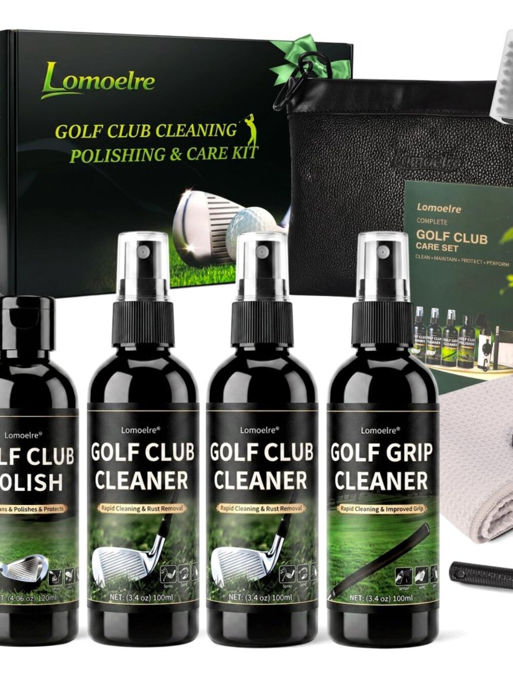NEW Pro Golf Club Care Kit Cleaner Grip Polish Brush Groove Sharpener Microfiber